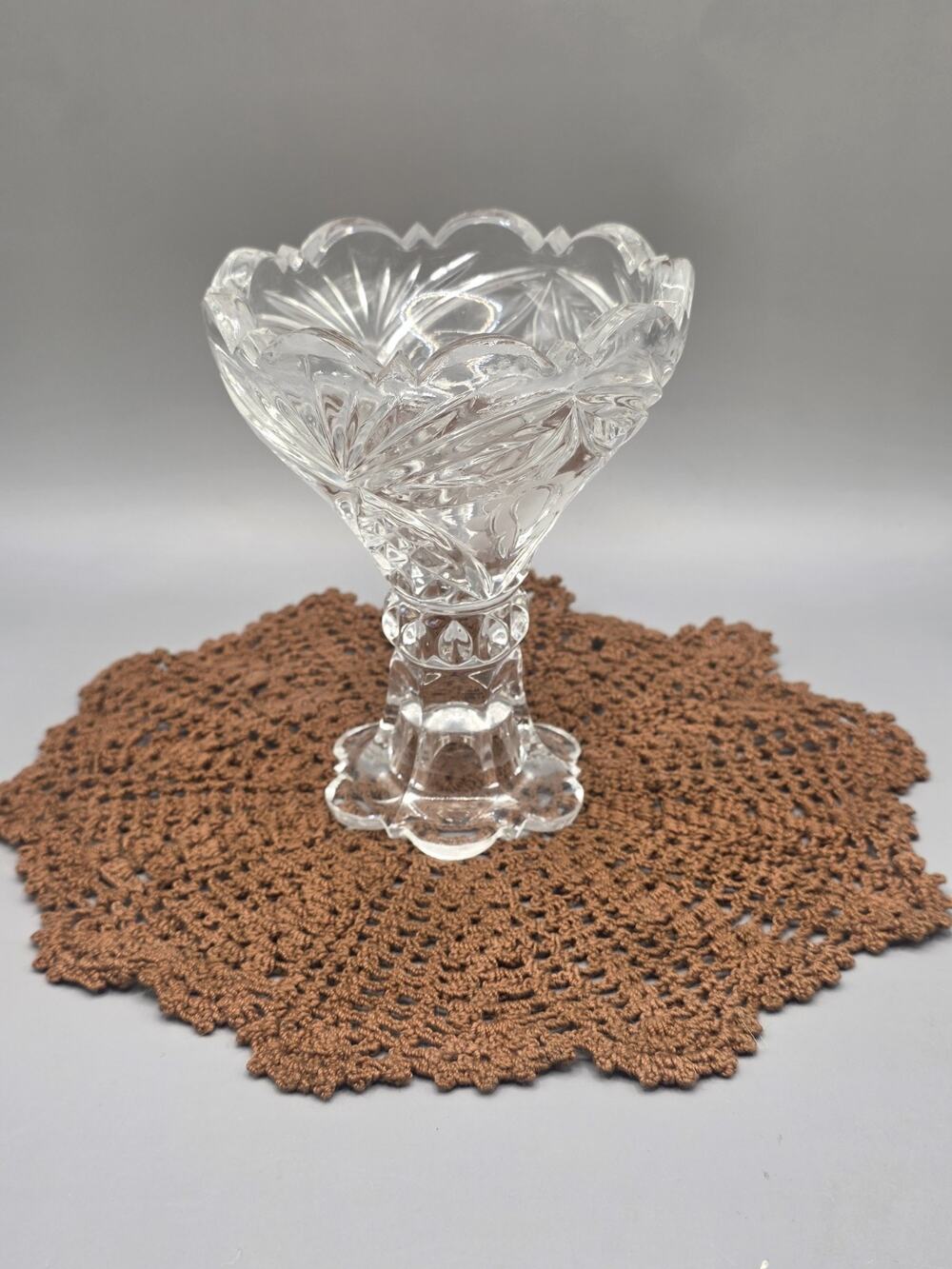 Vtg Anna Hutte Rendezvous Frosted Cut Crystal Pedestal Compote Candy Bowl 6"